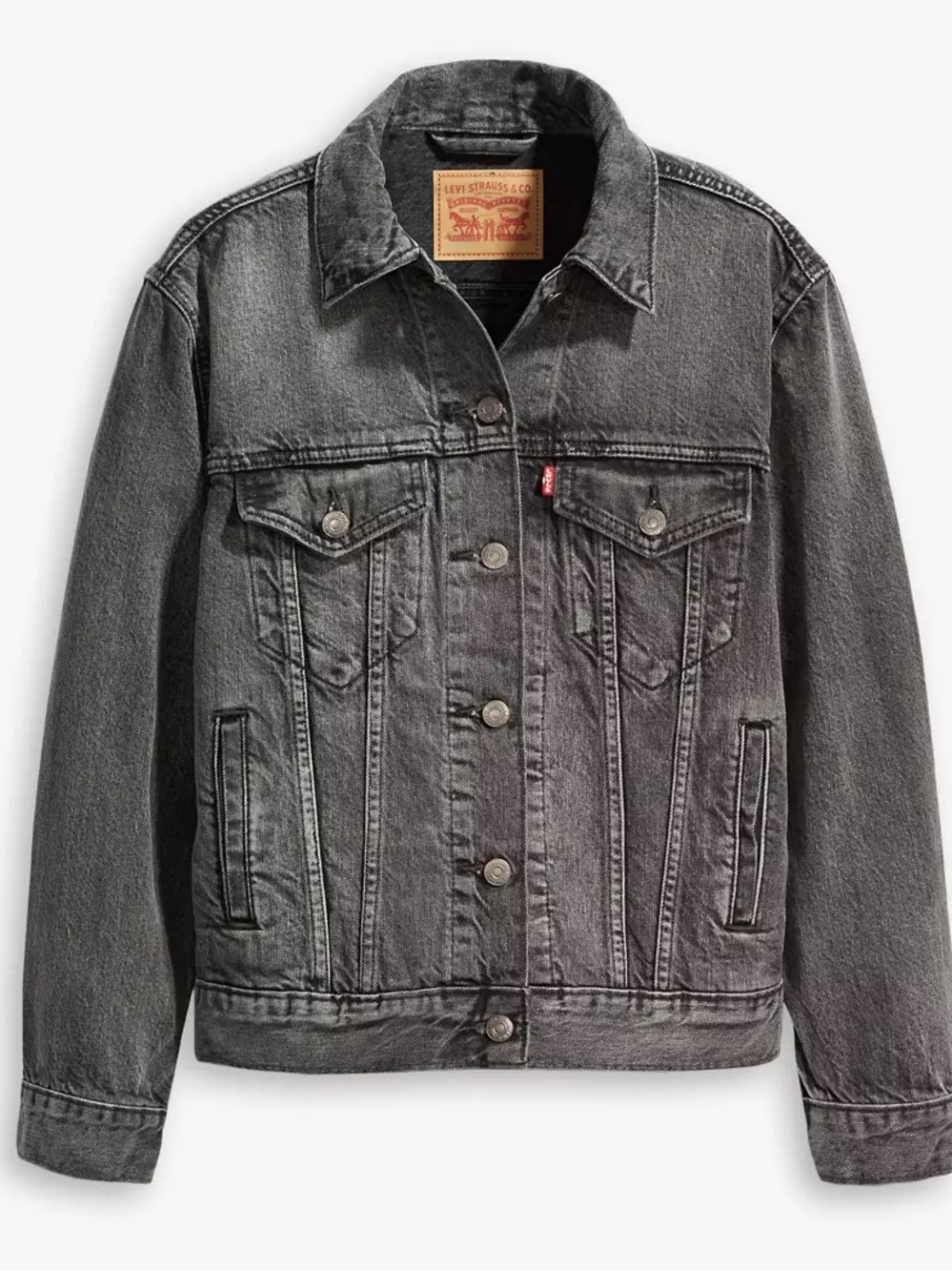 Levi's Women's Washed Black Denim Ex-Boyfriend Trucker Jacket Size XS EUC